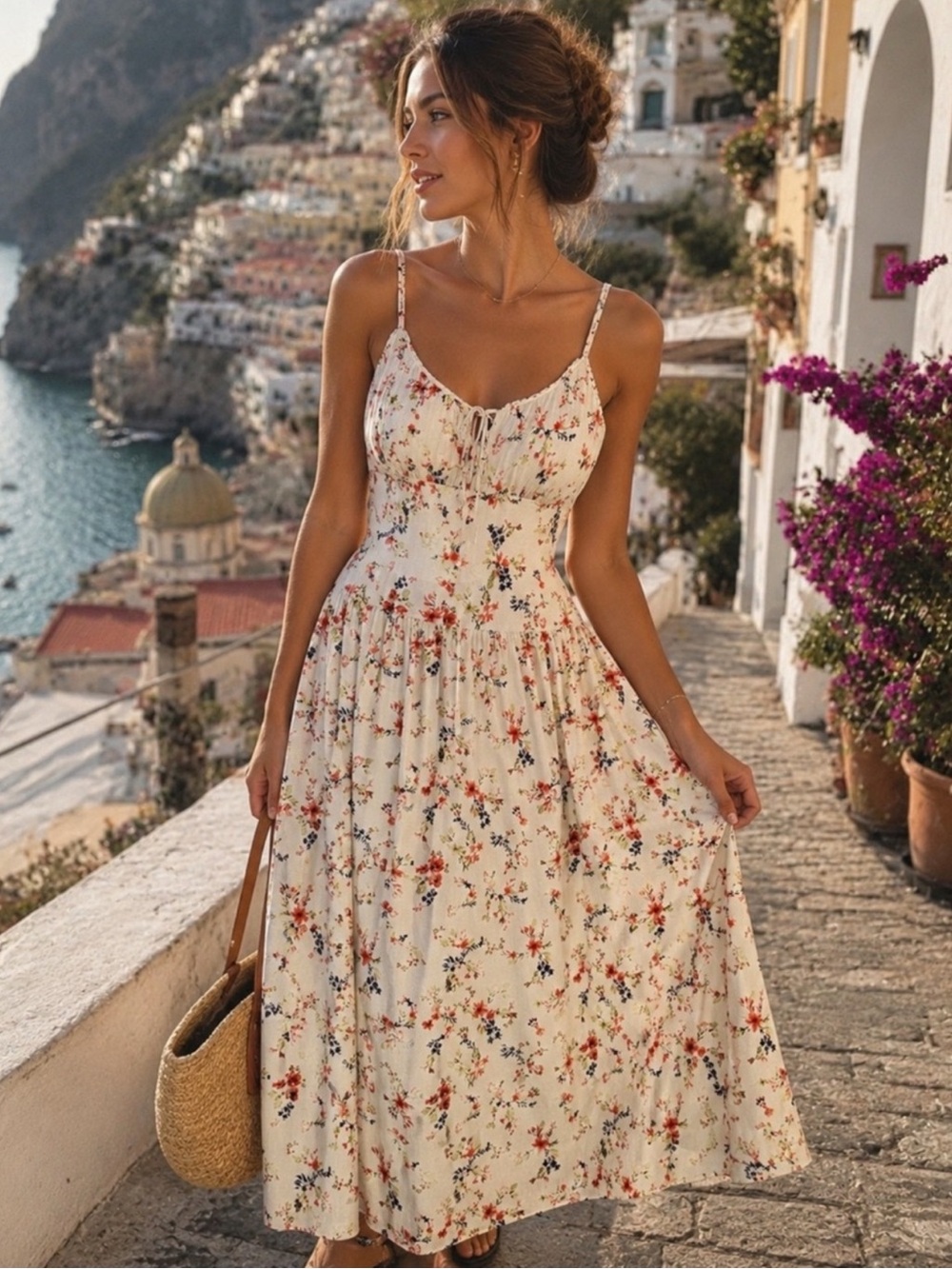 Caroline Constas NWT Floral Linen Blend Tie Front Maxi Dress Size S